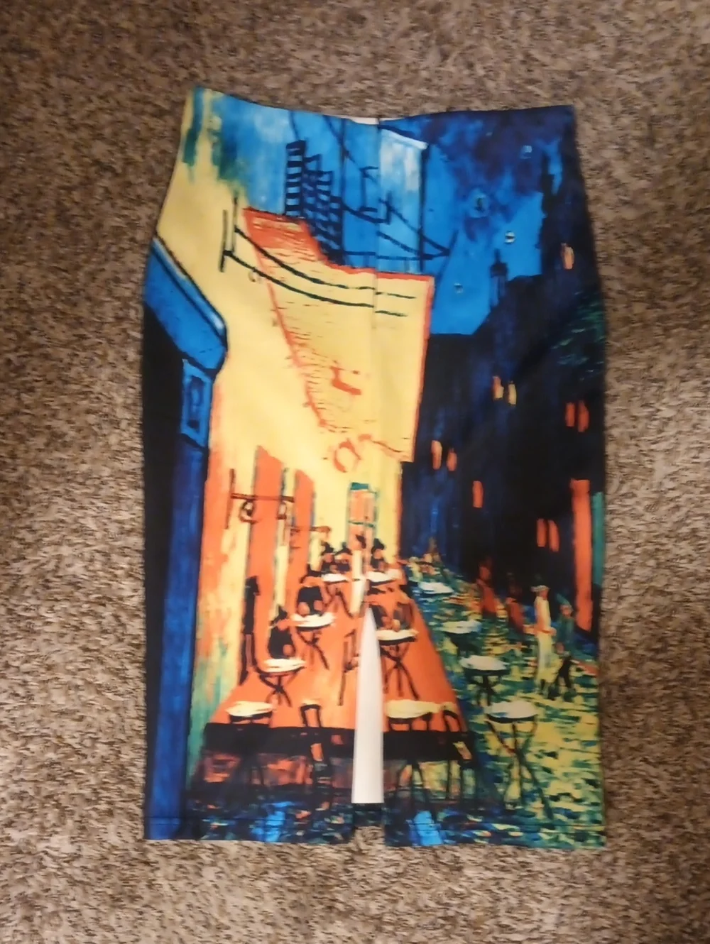 Artistic Printed Pencil Skirt in Blue and Yellow Size Large Bodycon